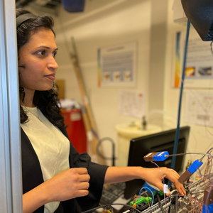 Woman in lab at computer